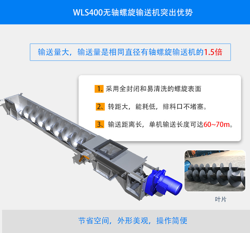 WLS400無軸螺旋輸送機(jī)突出優(yōu)勢