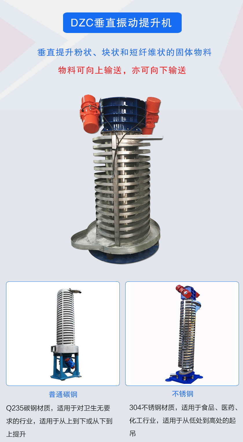 垂直提升粉狀、塊狀和短纖維狀的固體物料物料可向上輸送,亦可向下輸送